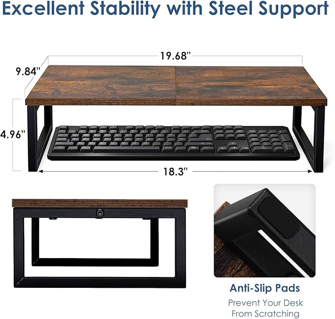 ARCOBIS 20 Inch Monitor Riser, Wood & Metal Computer Monitor Stand Riser for Desk, Rustic Brown-DeskLoop Office