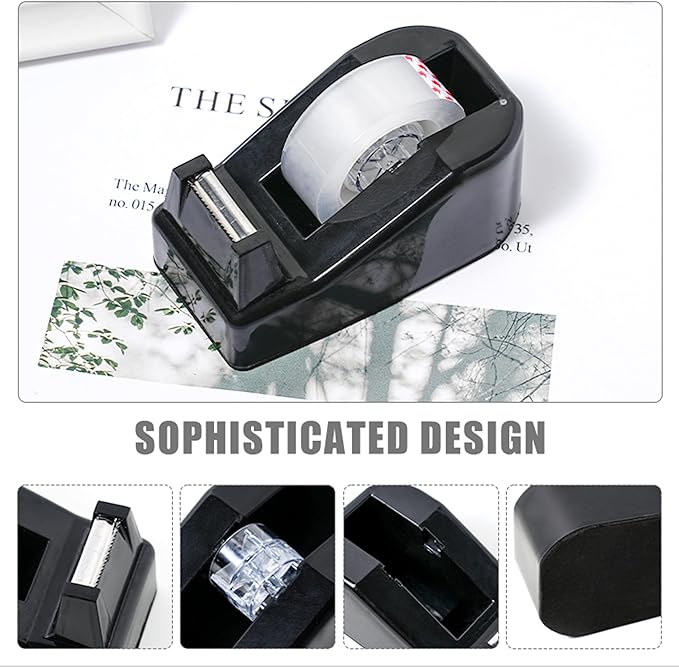 Black Desk Accessories with Pen Holder, Office Supplies Desk Organizers and Accessories, Tape Dispenser, Stapler, Staple Remover, Staples, Clips Set, Ruler, Scissor, Pen, Tape (Black)-DeskLoop Office
