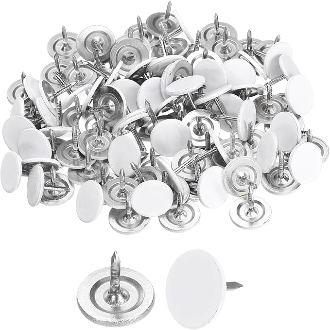 uxcell 100Pcs Upholstery Tacks, 11mmx10mm Flat Head Thumb Tack Decorative Furniture Nails Push Pins for Furniture Sofa Headboards, White-DeskLoop Office
