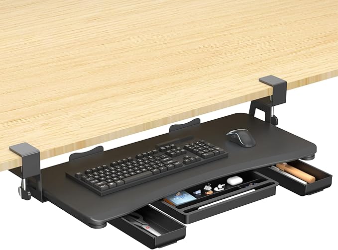 suptek Under Desk Keyboard Tray with Storage Drawer – 26.7" x 11.8" Large Workspace, Heavy-Duty C-Clamp Mount, Adjustable Height, Easy Installation – Perfect for Home Office, DSF6CT-DeskLoop Office