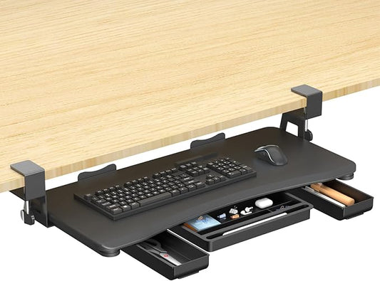 suptek Under Desk Keyboard Tray with Storage Drawer – 26.7" x 11.8" Large Workspace, Heavy-Duty C-Clamp Mount, Adjustable Height, Easy Installation – Perfect for Home Office, DSF6CT-DeskLoop Office