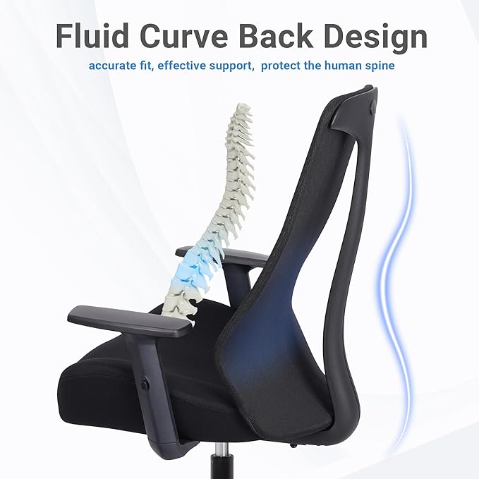 HYLONE Office Chair, 5" Thickened Seat Ergonomic Desk Chair with Adjustable Armrests, Home Office Computer Chairs for Long Hours Mesh Executive Chair(Black)-DeskLoop Office