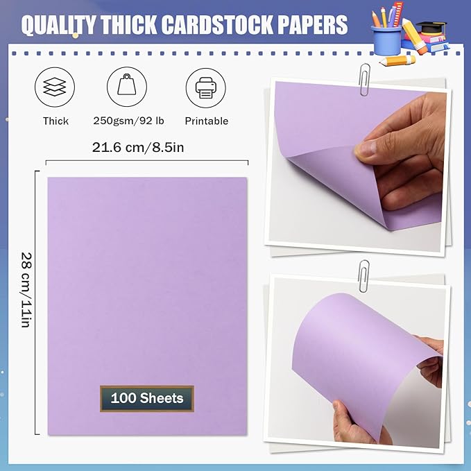 MixTeach 100 Sheets A4 Purple Cardstock 8.5 x 11 Inch Thick Cardstock Paper 250gsm/92lb Double Sided Purple Card Stock Printer Paper for Cards Making, Crafts, Scrapbook, Invitations, Drawing, Printing-DeskLoop Office