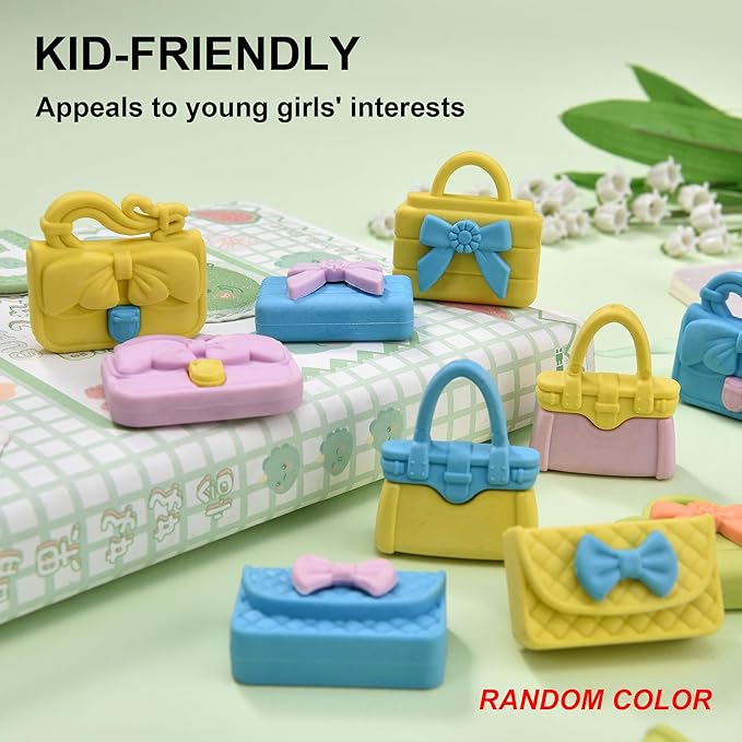 24Pcs Cute Bag Shape Erasers for Girls Kids, Fun Handbag Pencil Erasers for School Classroom Supplies Birthday Party Favors-DeskLoop Office