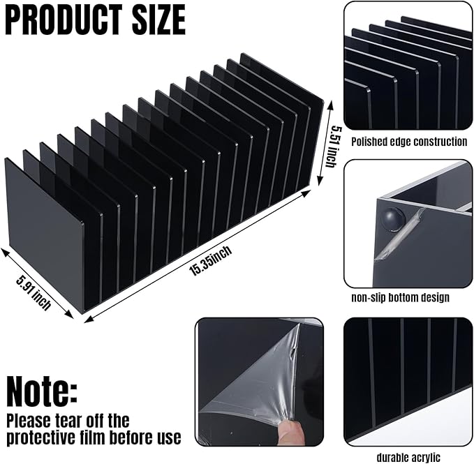 Ctosree Acrylic File Organizer for Desk Vertical 15 Compartments File Sorter Mail Organizer Desktop Countertop Folder Stand Racks for Office Home School Desk(Rectangle,Black)-DeskLoop Office