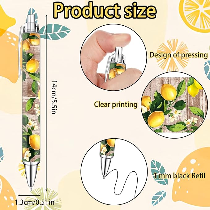 Idealmuzik Lemon Pens Set – Fun Citrus-Themed Pens for Girls, Students, and Stationery Lovers – Smooth Writing Ballpoint Pens for School, Journaling, or Gifts – Bright and Cheery Design, 8 Pack-DeskLoop Office
