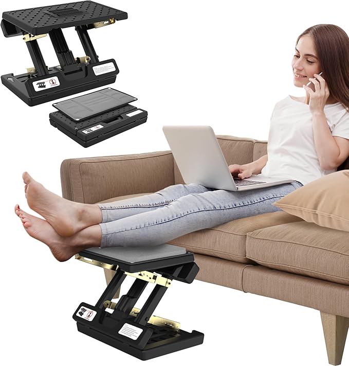 Foot Rest for Under Desk at Work, Height Adjustable Footrest with Massage Roller and Soft Pad, Foldable Ergonomic Foot Rest for Car, Underdesk, Home, Train(Grey)-DeskLoop Office
