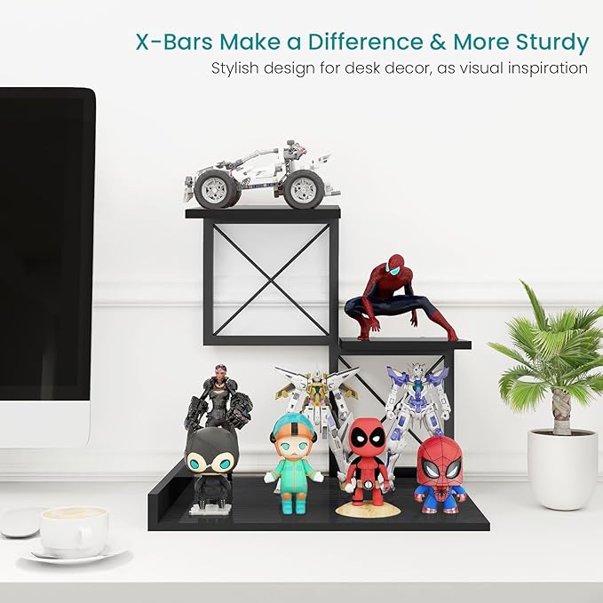 ELITEROO Wood Desktop Shelf, 3 Tier Desk Shelves Small Bookshelf Organizer, Office Storage Rack and Cubicle Organizers Accessories for Dorm Office Home Decor, Black-DeskLoop Office