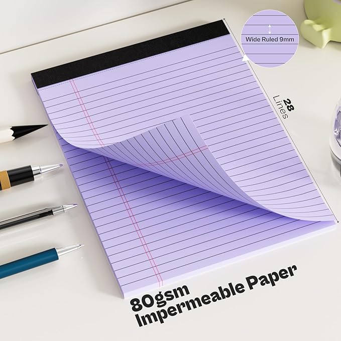 2 Pack Legal Pads 8.5 x 11 Pink Note Pads 8.5 x 11 Purple Notepad 8.5 x 11 Perforated Writing Pads 8.5 x 11 Lined Paper Pads Wide Ruled Pad of Paper 30 Sheets Notebook for Study, To-Do Lists, Office-DeskLoop Office