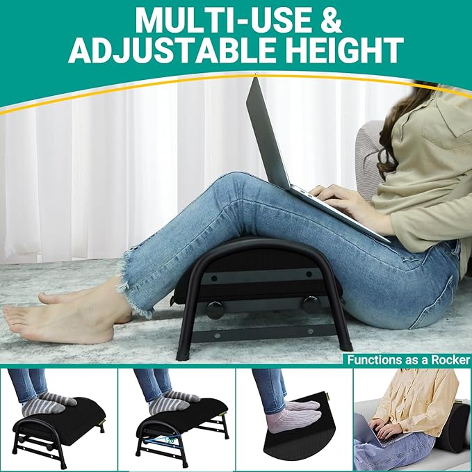 Foot Rest for Under Desk at Work, Adjustable Height Office Footrest for Leg Support, Memory Foam Foot Stool, Office Desk Accessories-DeskLoop Office