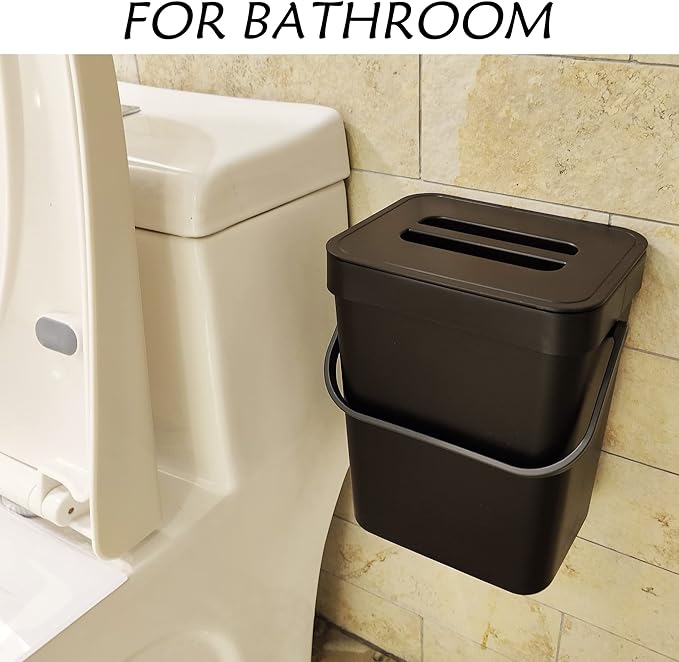 stonespace Kitchen Compost Bin for Countertop, Hanging Small Trash Can with Lid Under Sink for Kitchen Bathroom, Mountable Compost Bucket, Black-DeskLoop Office