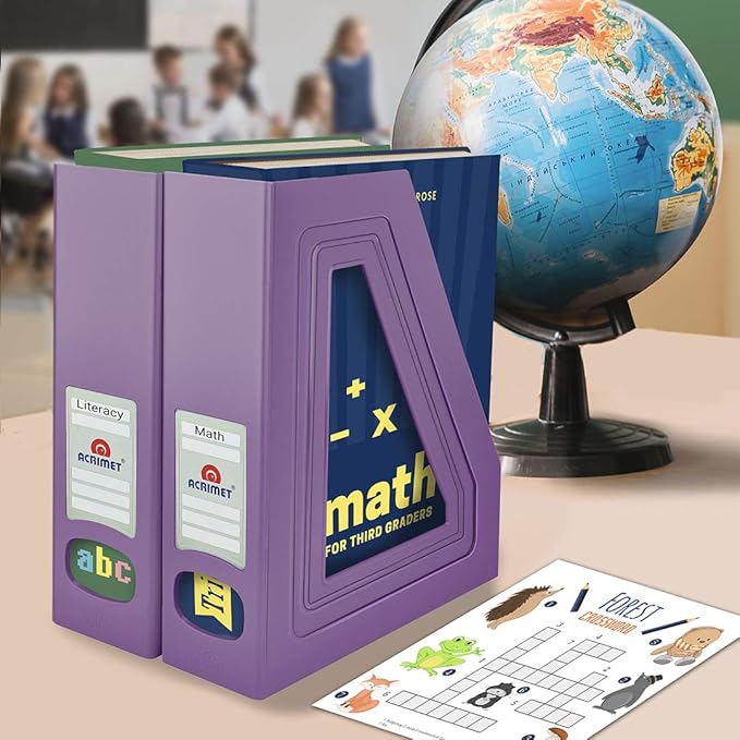 Acrimet Magazine File Holder, Durable Rack, Space-Saving Organizer (Plastic) (Solid Purple Color) (2 pack)-DeskLoop Office