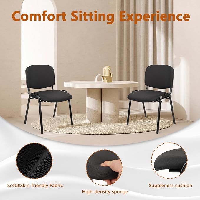 CLATINA Set of 5 Pack Stackable Waiting Room Chairs Fabric Black Reception Chair Metal with Thickened Seat Back Cushion for Waiting Conference Room Guest Stool (5 Pack)-DeskLoop Office