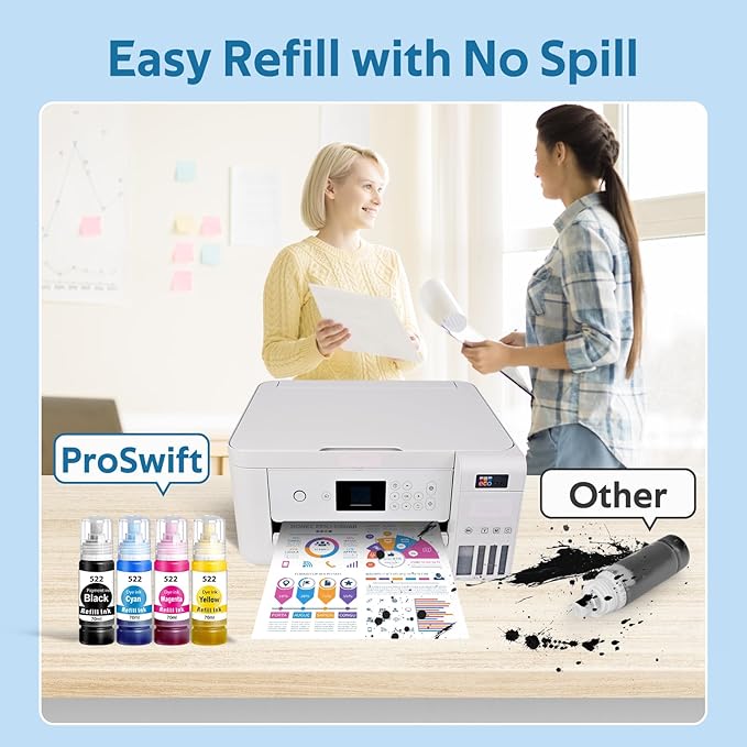522 High Capacity Ink Refill Bottle Combo Pack Compatible for Epson 522 Ink Works with EcoTank ET-2400, ET-2720, ET-2800, ET-2803, ET-2840, ET-4700, ET-4800, ET-4810 Printer (4 Pack,70ML)-DeskLoop Office