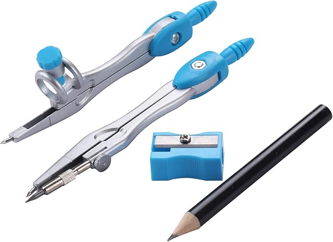 Math Geometry Kit Sets 10 Piece Student Supplies with Shatterproof Storage Box,Includes Rulers,Protractor,Compass,Eraser,Pencil Sharpener,Lead Refills,Pencil,for Drafting and Drawings(Blue)-DeskLoop Office