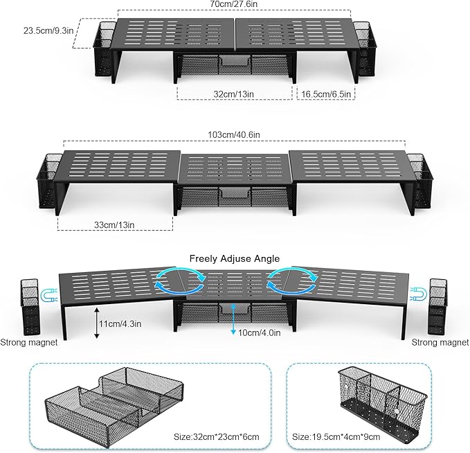 gianotter Computer Dual Monitor Stand Riser For Desk, Desk Organizers And Accessories With Drawer And 2 Pen Holder For Office, Home, School Supplies (Black)-DeskLoop Office