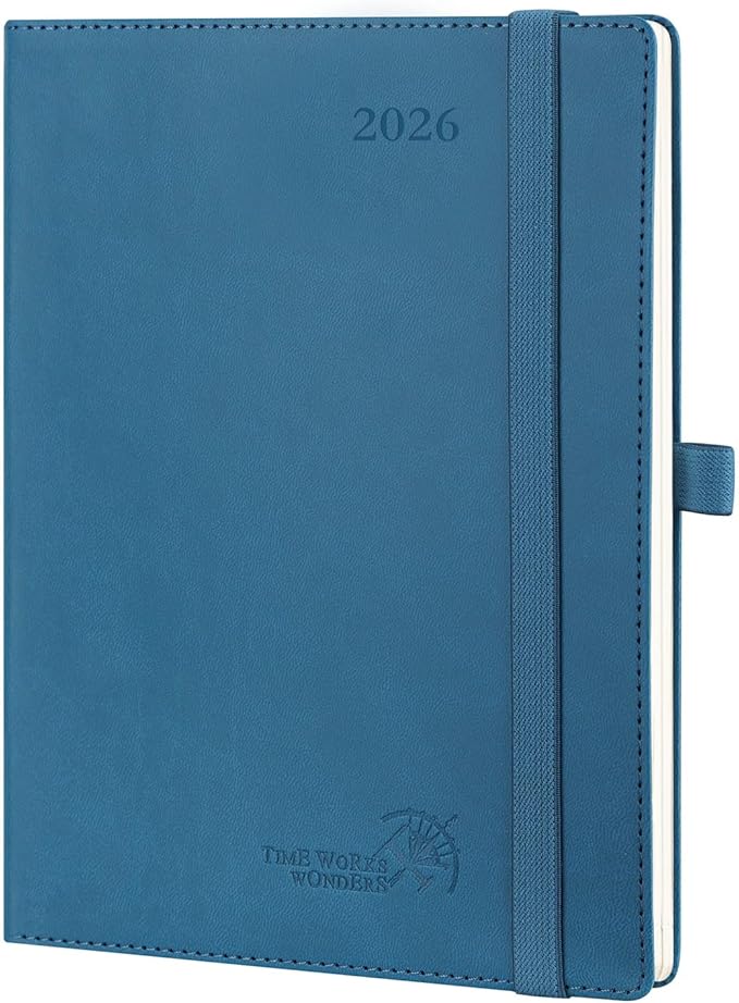 POPRUN 2026 Planner (Medium - 6.5'' x 8.5'') - 2026 Weekly Calendar ((Jan. 2026 - Dec. 2026) with Hourly Time Slots, Weekly/Monthly Appointment Book for Time Management - Leather Soft Cover - Night Sky Blue-DeskLoop Office