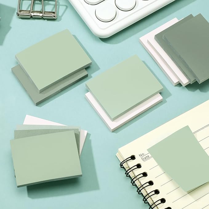 Fainne 60 Pads Sticky Notes Bulk 1.5 x 2 Inch Mini Self Stick Note Small Assorted Bright Colors Paper Memo for Office School Notebook Supplies 50 Sheets/pad (Simple Style,Green Series)-DeskLoop Office