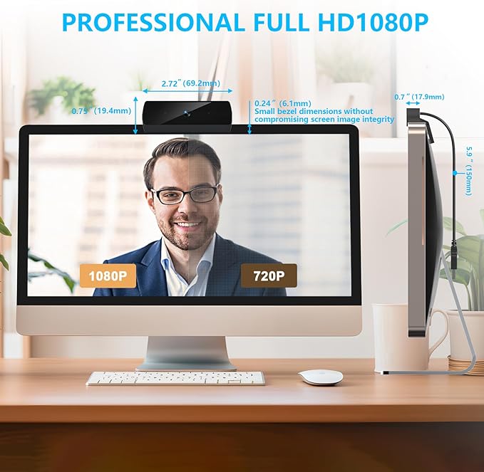 Webcam,1080P HD Webcam with Microphone, USB Computer Camera for Laptop & Desktop - Plug & Play, Stereo Sound, Auto Low-Light Correction, for Zoom/Skype/FaceTime/Teams/Webex, Streaming & Video Calls-DeskLoop Office