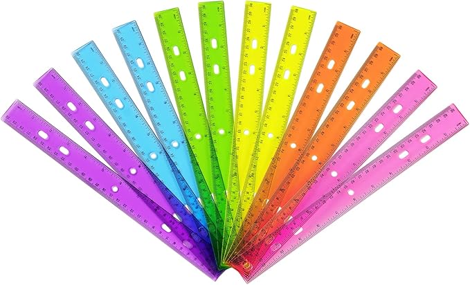ZZTX 12 Pack Color Transparent Ruler Plastic Rulers 12 Inch, Metric Bulk Rulers with Inches and Centimeters, Kids Ruler for School, Home, Office-DeskLoop Office
