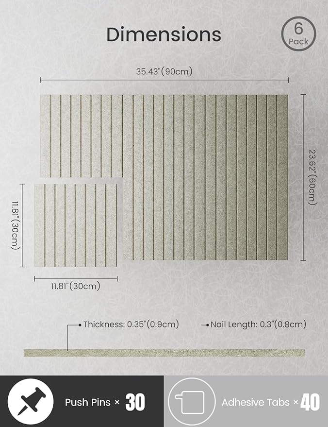 Bumusty Large Cork Board Alternative-36 x24 Felt Bulletin Board Tiles, with 30 Pushpins, 40 Adhesive Tabs, 6-Pack Slat Wall Paneling, Cork Boards for Office Push Pin Board Felt Board-Sage-DeskLoop Office