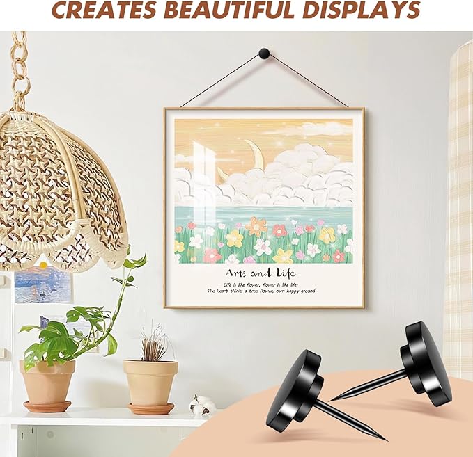 30 Pieces Black Thumb Tacks, Metal Push Pins, Zin Alloy Tacks for Wall, Picture Hanging Hooks, Picture Hangers, Poster Tack, Wall Tacks for Bulletin Boards Decorative-DeskLoop Office