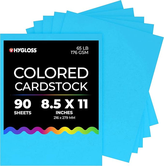 Hygloss Light Blue Bright Colored Cardstock - 8.5x11-Inch, 90 Sheets, 65 lb/ 176 gsm, Fade-Resistant, Acid-Free Color Card Stock Paper-DeskLoop Office