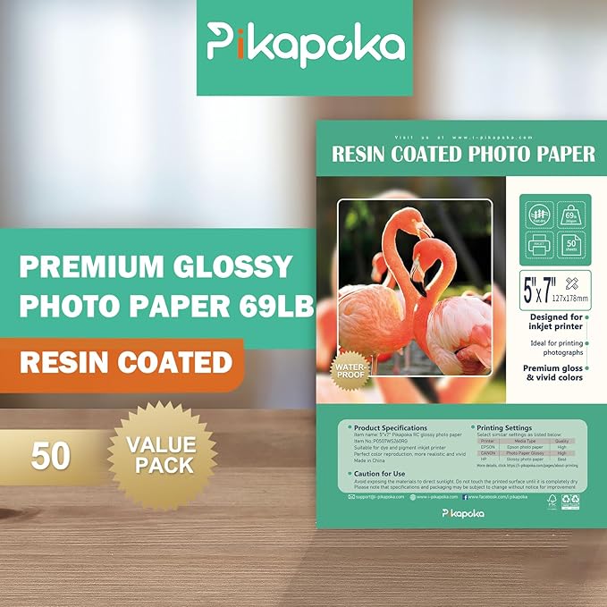 Ultra-Premium Glossy RC Photo Paper, Professional and Heavyweight Metallic Resin Coated Photo Paper, Pigment and Dye Inkjet Printer Suitable, Waterproof, 5x7, 50 Pack-DeskLoop Office