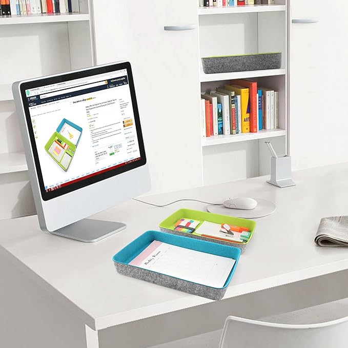 Welaxy 2-Piece Office Desk Drawer Organizer Tray Letter-Size documents A4 Paper Book File Folder Holder Storage Bins (Green + Turquoise)-DeskLoop Office