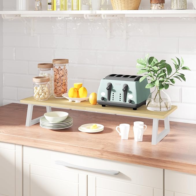 TEAMIX 31.5 inch Dual Monitor Riser - Wide TV Stand for 2 Monitors - Wood & Steel Desktop Riser for Dual Screen Office Desk Organization-DeskLoop Office