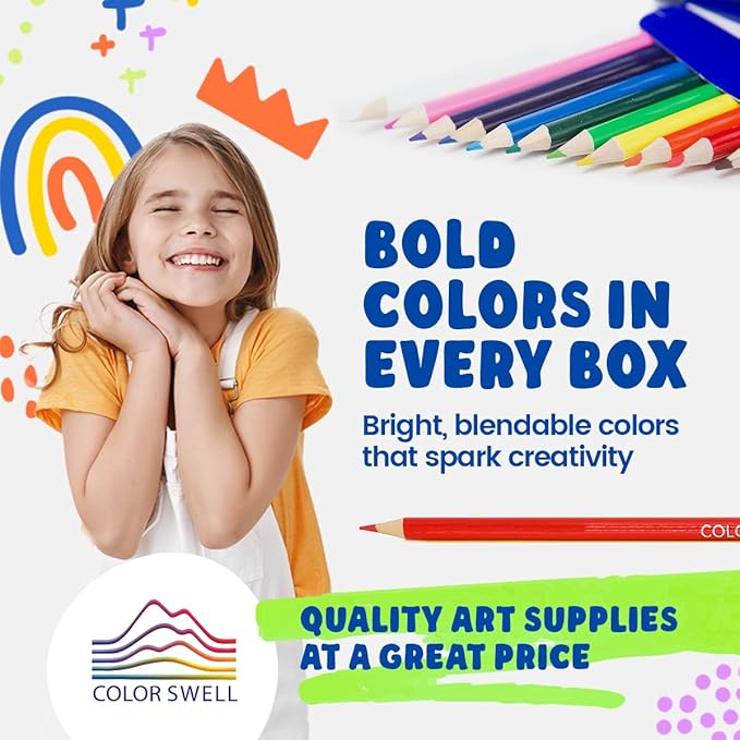 Color Swell Bulk Colored Pencils – 12 Sets, 144 Pre-Sharpened Assorted Vibrant Colors – Ideal for Kids, Teachers, and Classroom Supplies-DeskLoop Office