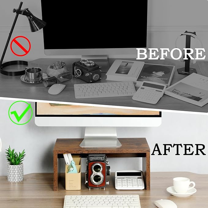 TEAMIX Higher Monitor Stand Riser-6.7 inch, Monitor Riser with Storage for Desk Small Monitor Stand TV/Screen/PC/Laptop Riser Computer Stand Desktop Shelf-DeskLoop Office