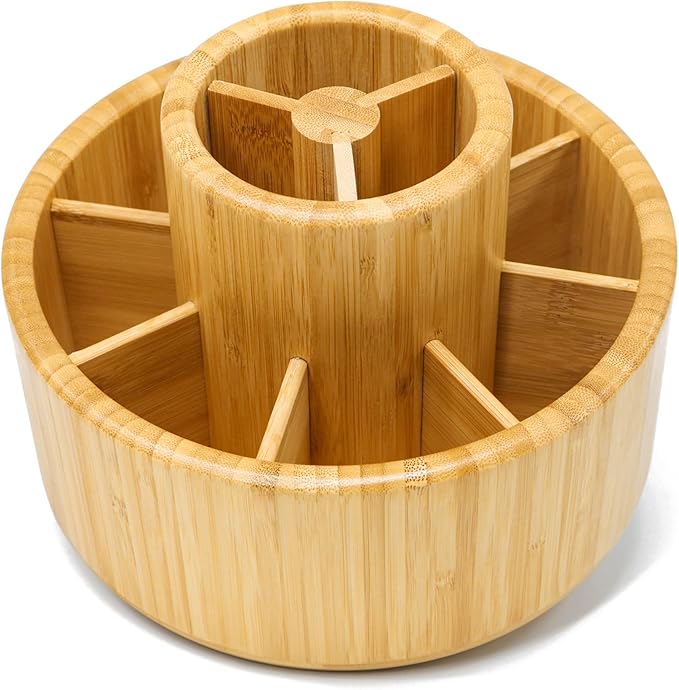 VaeFae Bamboo Pen Holder Organizer, 360° Rotating Art Supply Organizer, Desktop Storage for Marker Pens, Colored Pencil, Art Brushes, etc.-DeskLoop Office