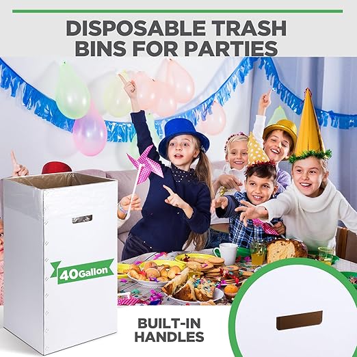 Tioncy 5 Pcs Cardboard Trash Cans Disposable and Reusable Corrugated Cardboard Trash Cans Recycling Bins Bulk with 10 Garbage Bags White Garbage Boxes for Parties Events-DeskLoop Office