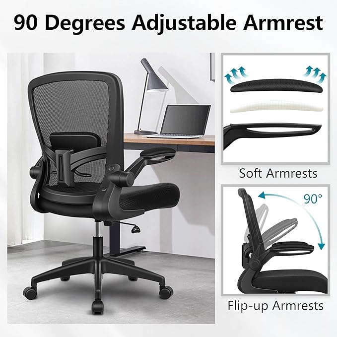 FelixKing Office Chair, Ergonomic Desk Chair Breathable Mesh Chairs with Adjustable High Back Lumbar Support Flip-up Armrests, Executive Swivel Comfy Task Computer Chairs for Home Office Black-DeskLoop Office