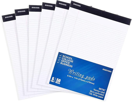 Mintra Office Legal Pads - ((BASIC WHITE 6pk, 8.5in x 11in, NARROW RULED))-DeskLoop Office
