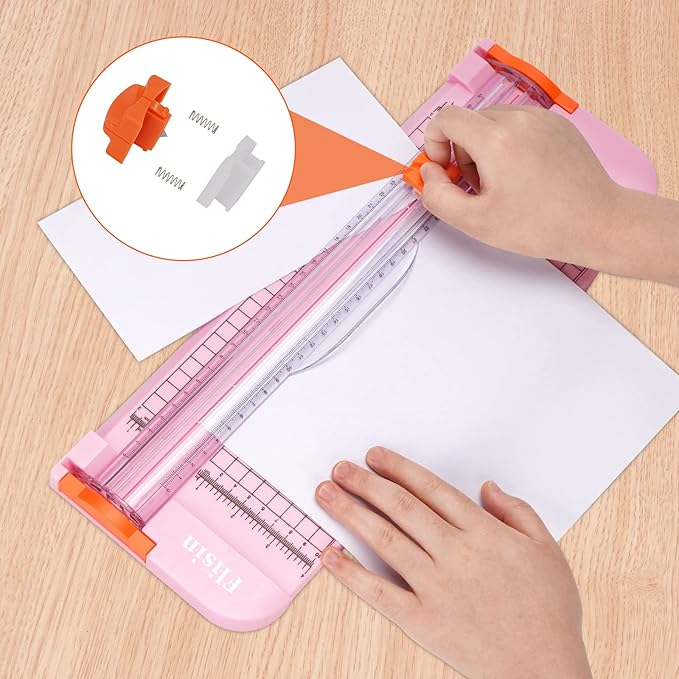 Paper Cutter,Portable Paper Slicer,12 Inch Paper Trimmer Scrapbooking Tool with Automatic Security Safeguard and Side Ruler for Craft Paper,A4 Paper,Coupon, Label and Cardstock (Pink)-DeskLoop Office