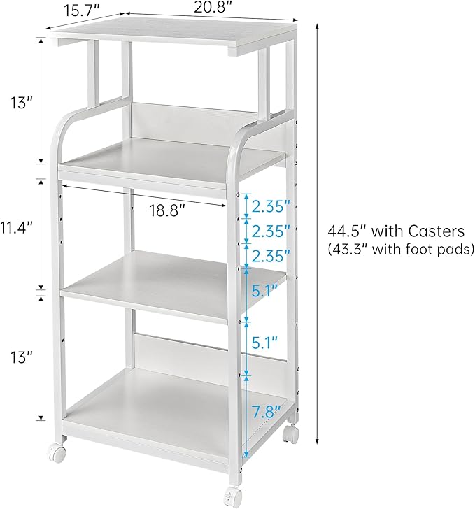 4 Tier White Printer Stand Table with Adjustable Shelves, Movable Printer Shredder Stand with Wheels for Home Office Storage and Organization, Rolling Cart for Computer Tower CPU-DeskLoop Office