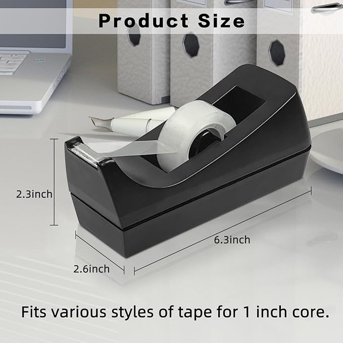 10 Pack Desktop Tape Dispenser Bulk Black Tape Roll Dispenser Non Skid Base Desk Tape Holder for Office School Home (Tape Not Included)-DeskLoop Office