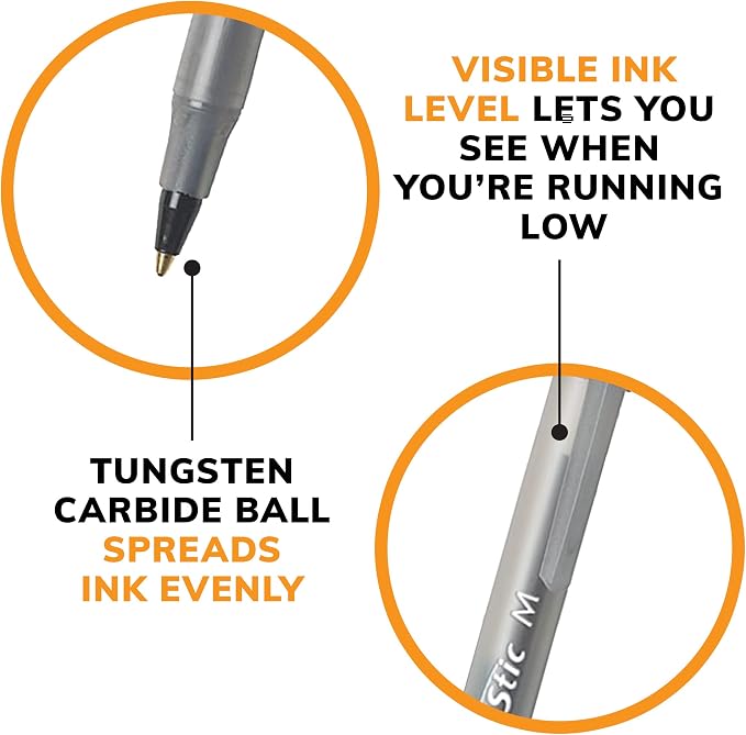 BIC Round Stic Xtra Life Black Ballpoint Pens, Medium Point, 10-Count Pack of - Image 5