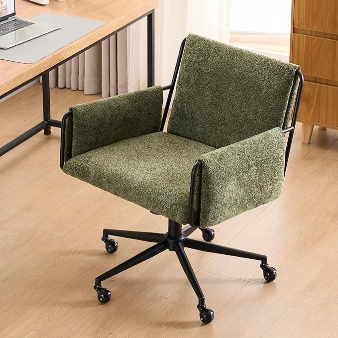 Kidol & Shellder Office Desk Chair Set of 4 with Arm, Swivel Adjustable Height with Wheels Comfortable Wide Seat for Home Office, Bedroom, Makeup Room, Green-DeskLoop Office