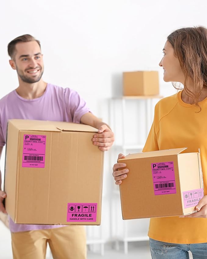 Phomemo 4x6 Thermal Label Printer Paper - 500 PCS Rose 4"x6" Fan-Fold Shipping Supplies Labels - Water/Oilproof Label Stickers - Permanent Adhesive Mailing Labels Paper for Thermal Printer-DeskLoop Office