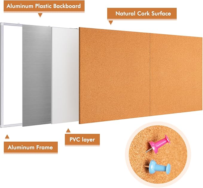 maxtek Large Cork Board 96 x 48 in, Bulletin Board for Walls, 8'x 4' Extra Aluminum Framed Corkboard, Foldable Wall Mounted Back to School Pin Memo Notice Cork Board for Office, Home Wall Display-DeskLoop Office