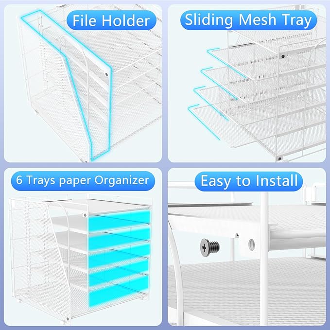 Gianotter Desk Organizers and Accessories, 6-Tier Paper Organizer with Magazine Rack, Office Desk Accessories & Workspace (White)-DeskLoop Office