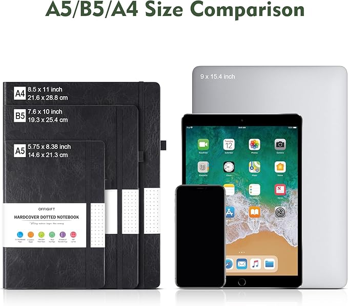 Dotted Journal Notebook, 312 Numbered Pages Large B5 Hardcover Leather Notebook, 100gsm No Bleed Paper Dot Grid Notebook with Index Pages, Dot Journal for Women Men, 7.6'' X 10'', Green-DeskLoop Office