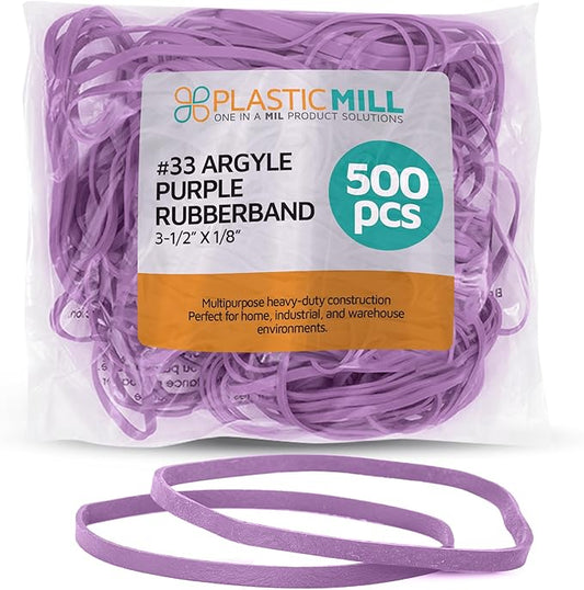 PlasticMill Rubber Bands - #33 Size - Argyle Purple Rubberbands - 1LB/500 Count-DeskLoop Office