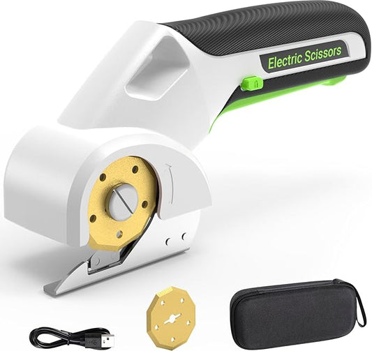 2025 NEW 4V Cordless Electric Scissors, Cardboard Cutter with 2 Titanium Blade, Safety Lock & Extra Blade, Rotary Cutter for Cardboard,Fabric,Plastic, Gifts for Men&Women - Pearl White-DeskLoop Office