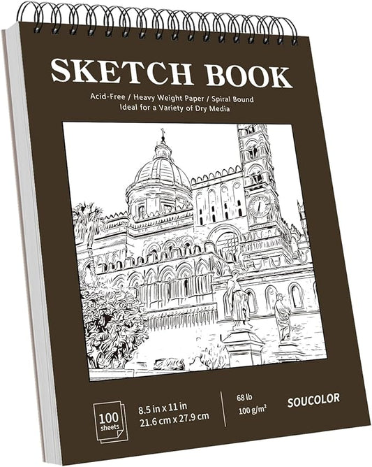 Soucolor Sketchbook 8.5x11 Hard Cover - 100 Sheets Spiral Bound Sketch Pad 8.5" x 11", 68lb/100gsm Thick Drawing Paper 8.5" x 11", Acid-Free Art Notebook for Kids Adults Classroom Teacher Must Have-DeskLoop Office
