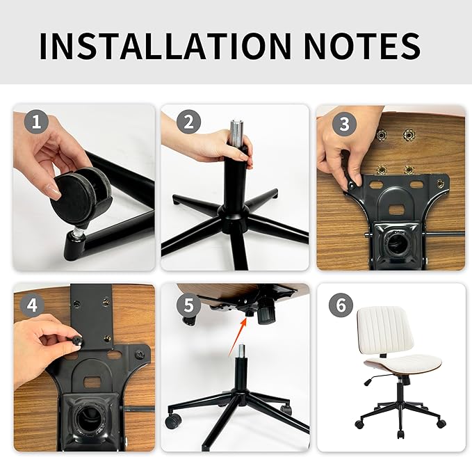 Small Home Office Chair - Armless Mid Back Desk Chair with 360° Swivel and Wheels, PU Upholstered Height Adjustable Modern Walnut Computer Chair for Home, Office Meeting Room - Black-DeskLoop Office