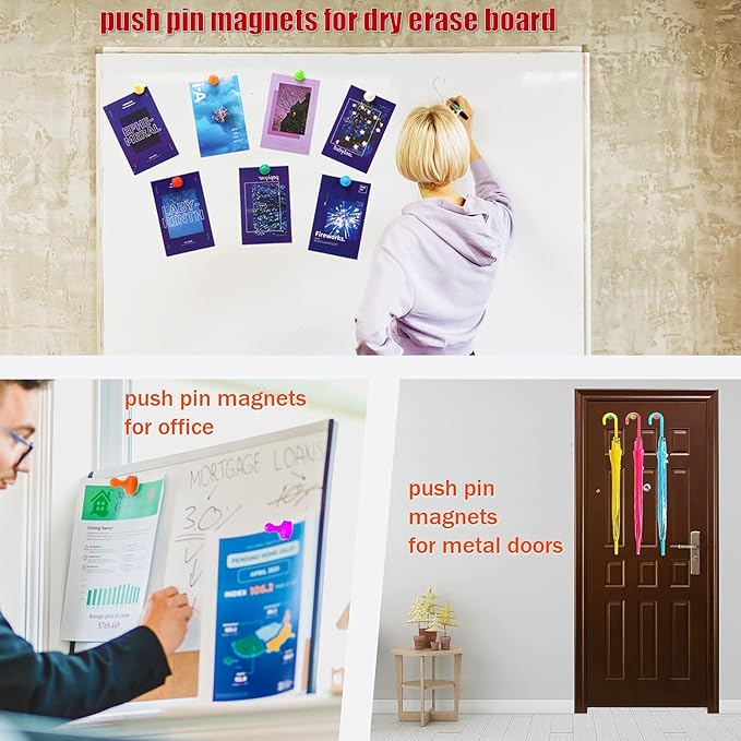MIN CI Large Push Pin Strong Magnets for Whiteboard, 10 Colorful Decorative Neodymium Fridge Magnet, Small Cute Refrigerator Magnets, for Office Classroom Home Map Kitchen School Dry Erase Board-DeskLoop Office